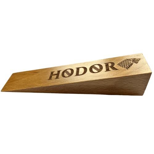 Hodor Türstopper XL Naturbuchenholz Anti-Rutsch-Gummikeil GoT mit Stark Schild – Bigger Than Ever von Frater Home