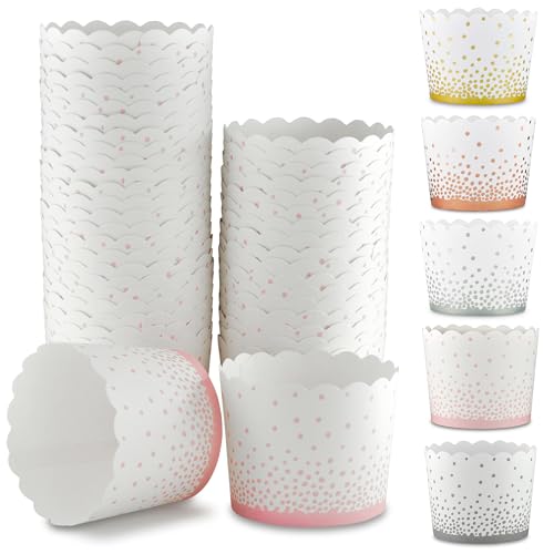 Frau WUNDERVoll® 50 Muffin Backformen weiß, rosa Konfetti Punkte, Durchmesser 6,1 cm/Muffins Muffinbackform Muffinform Form Backförmchen Cupcake Formen Förmchen Papier Cupcakeformen von Frau WunderVoll