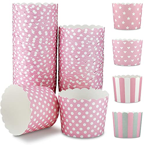 Frau WunderVoll® 100 Muffin Backformen, rosa mit weißen Punkten, Durchmesser 6,1 cm/Muffinbackform, Muffinform, Cupcakeformen, Backförmchen, Cupcake Formen, Muffin Förmchen Papier von Frau WunderVoll