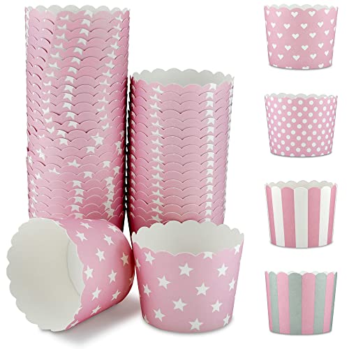 Frau WunderVoll® 100 Muffin Backformen, rosa weiße Sterne, Durchmesser 5 cm/Muffinbackform, Muffinform, Cupcakeformen, Backförmchen, Cupcake Formen, Muffin Förmchen Papier von Frau WunderVoll