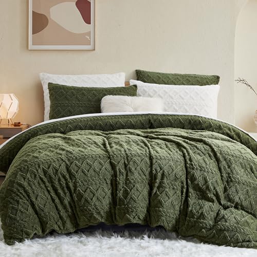 Freyamy Fleece Bettwäsche 200x220 3teilig,Flauschig Teddy Plüsch Bettwäsche-Sets für Winter,Extra Warm Wendebettwäsche Flanell,Grün Bettbezüge mit Reißverschlüsse und Kissenbezug 80x80 von Freyamy