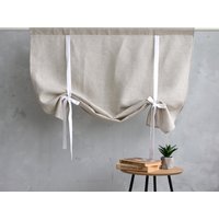 Natur Leinen Valance Roman Shades Nach Maß Weiß Band Krawatten Stabtasche Landhaus Wohnzimmer Kinderzimmer Cordless Café Küche Drapes von FriendlyHomeDesign