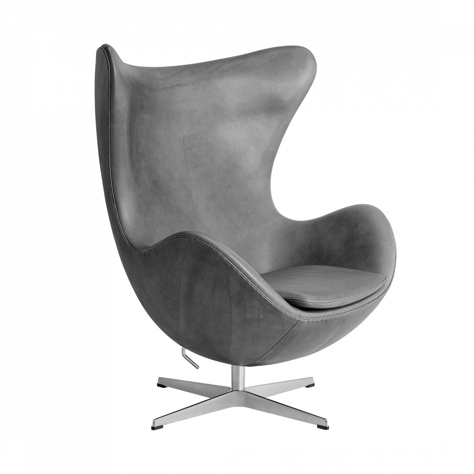 Fritz Hansen - Egg/ Das Ei™ Loungesessel Leder - betongrau/Leder Embrace/BxHxT 86x104x79-95cm/Gestell satinpoliertes Aluminium von Fritz Hansen