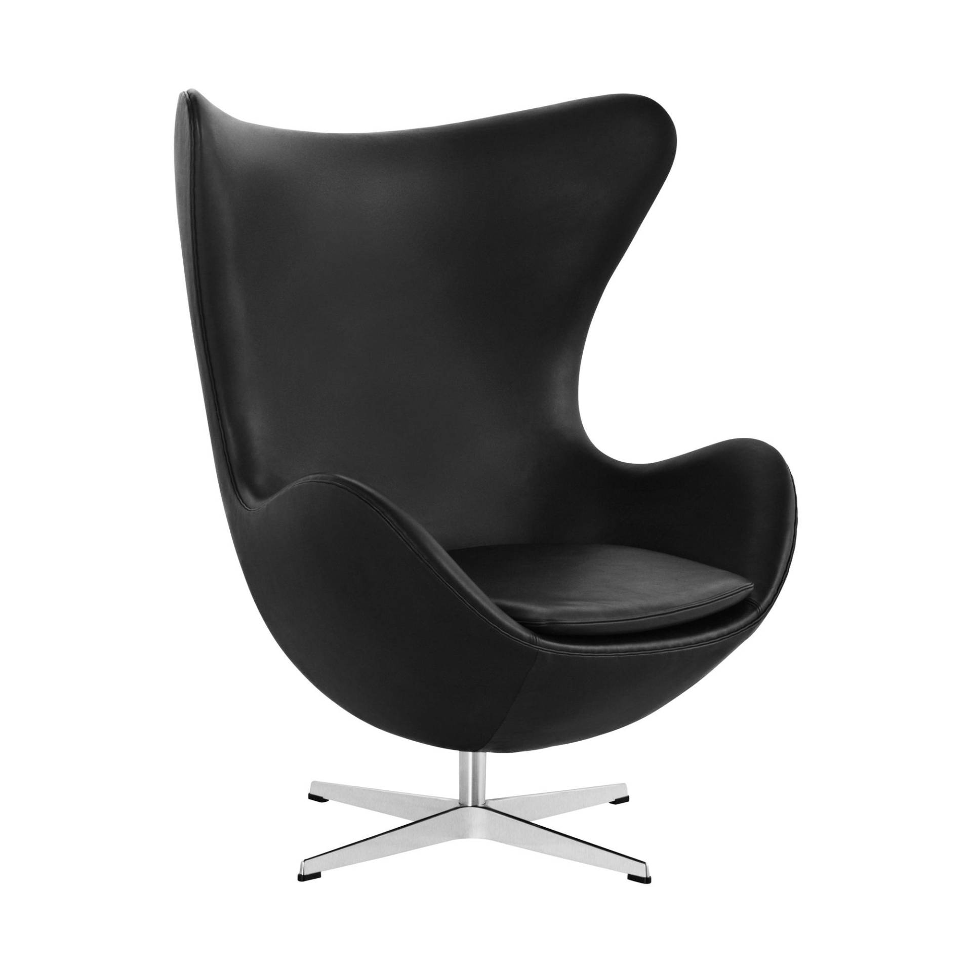 Fritz Hansen - Egg/ Das Ei™ Loungesessel Leder - schwarz/Aura Leder/BxHxT 86x104x79-95cm/Gestell satinpoliertes Aluminium von Fritz Hansen