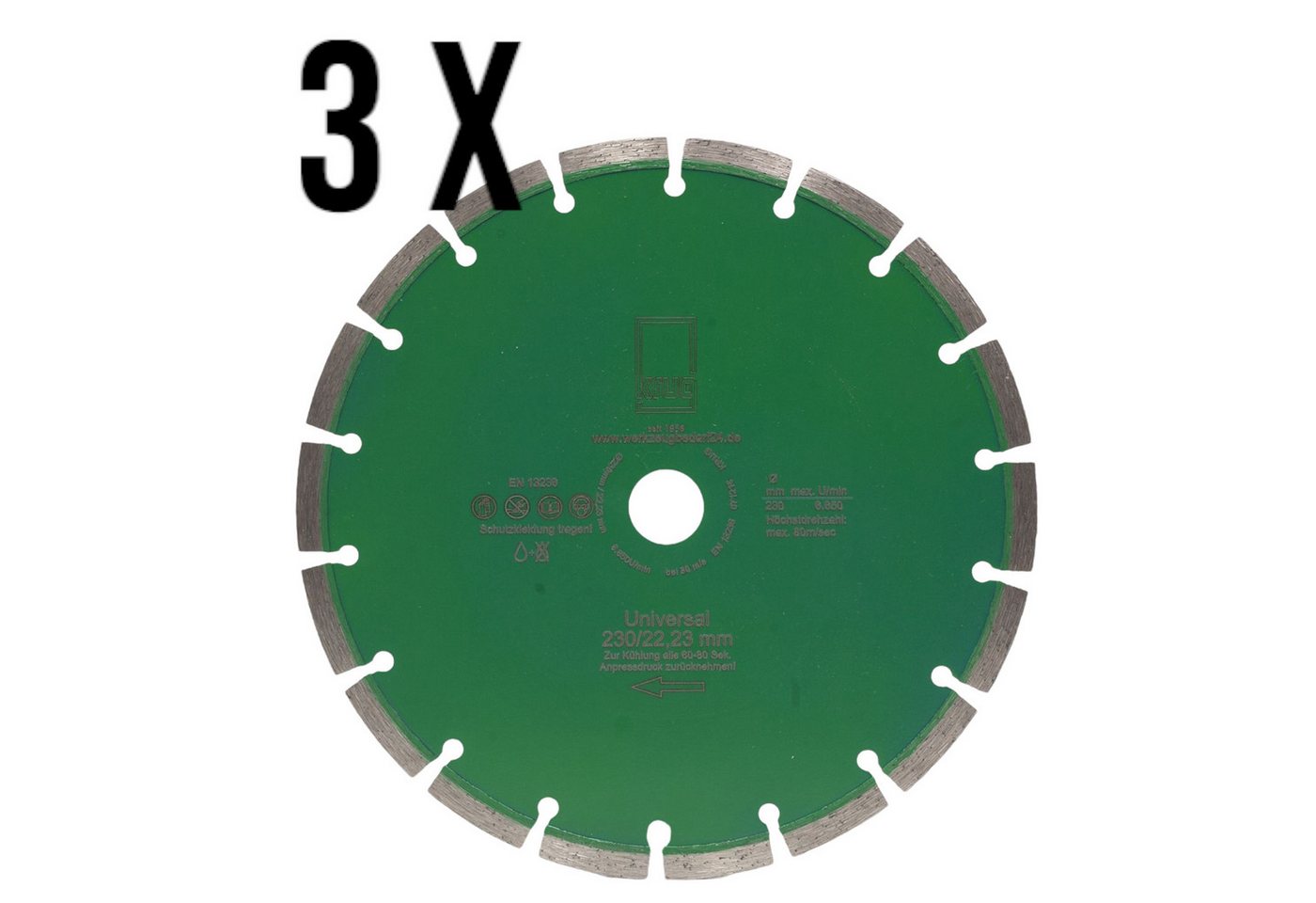 Fritz Krug Trennscheiben Diamantscheibe Green Cut Beton Universal 230 mm 3St für Beton Gra von Fritz Krug