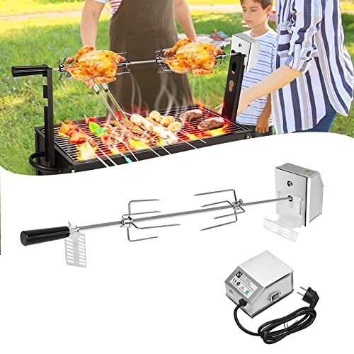 Froadp Elektrischer Drehspieß, 107cm Grillspieße mit Motor 220-240V, Hochwertiger Grillspieß Set mit 4 Fleischnadeln, Hähnchenbräter Rotisserie Kit, Edelstahl Drehspiess für BBQ Gasgrill von Froadp