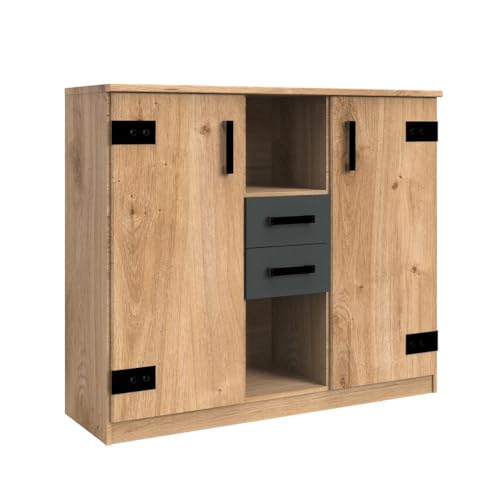 Froschkönig24 Liverpool Highboard Kommode Anrichte Plankeneiche/Graphit von Froschkönig24