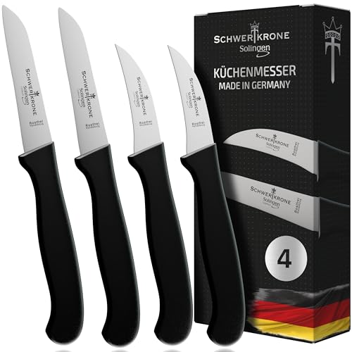 Schwertkrone 4er Messer-Set aus Solingen - Scharfe Küchenmesser mit Gerader und Gebogener Klinge, Rostfrei und Spülmaschinenfest von Schwertkrone