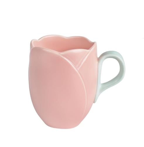 FülleMore 3D Tulpe Blumen Kaffeetasse Teetasse Neuheit Blumenform Kaffeebecher 350ml Porzellanbecher mit Griff Bürotasse Geschenk für Geburtstag Muttertag Weihnachten Valentinstag (Rosa) von FülleMore