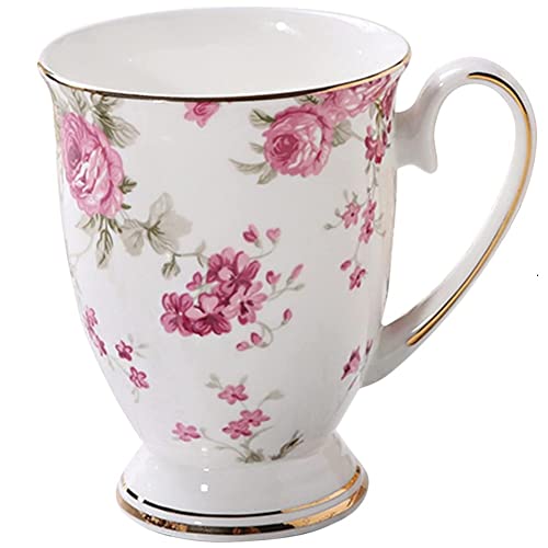 FülleMore Kaffeebecher Premium Porzellan Kaffeetasse Blumenmuster 300ml Trinkbecher mit Henkel Geschenk Keramiktasse für Tee Kaffee Milch Kakao Cappuccino Latte (Rosa-Rosen) von FülleMore