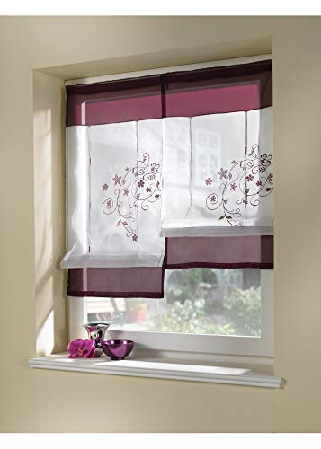 Devola Raffrollo Transparente Voile Raffgardinen Blumenmuster Stickerei Gardine mit Tunnelzug Rollo Moderne Gardine Dekoration Vorhänge BxH 60x120cm Violett 1er Pack von Fuer