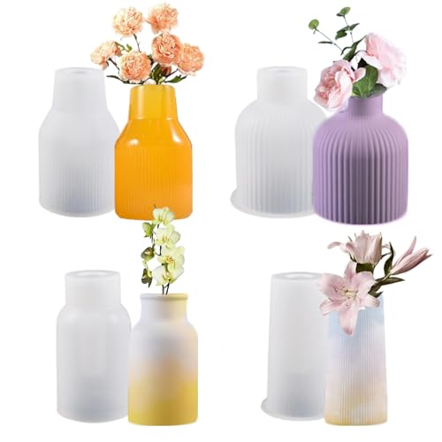 4 Stück Vase Silikonform,DIY Vases Resin Formen,Blumenvase Silikonformen,Handgefertigte Silikonform,Epoxidharz Silikon Vase Formen für Stifthaltern, Vasen und Kristallflaschen von Fukmory