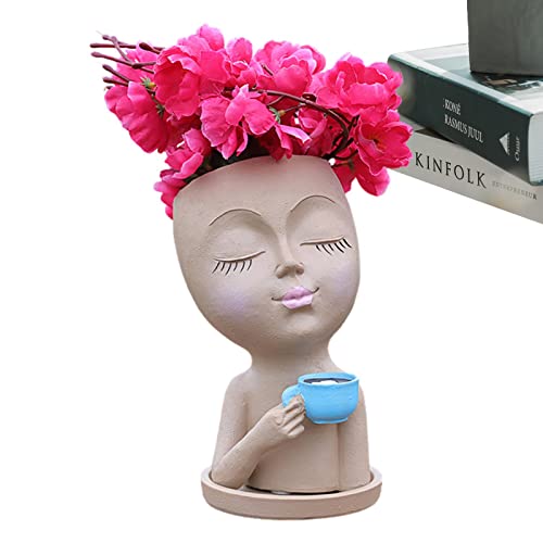 Fulenyi Mädchen Trinken einen Blumenkasten für Kaffee – Blumentopf für Kaffeemädchen | für den Innenbereich Blumentopf aus Harz für Mädchen mit Drainageloch Fensterdekoration von Fulenyi