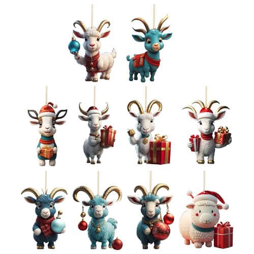 Ziegenschmuck Weihnachten | Christbaumschmuck aus Acryl | Familie Cartoon Ziege Flache Weihnachtsbaum Ornamente für Fenster von Fulenyi