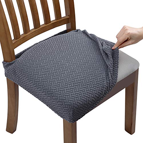 Fuloon Stretch Jacquard Stuhl Sitzbezüge für Esszimmer, abnehmbare waschbar Stuhl Sitz Protector Slipcover (Grau, 4) von Fuloon