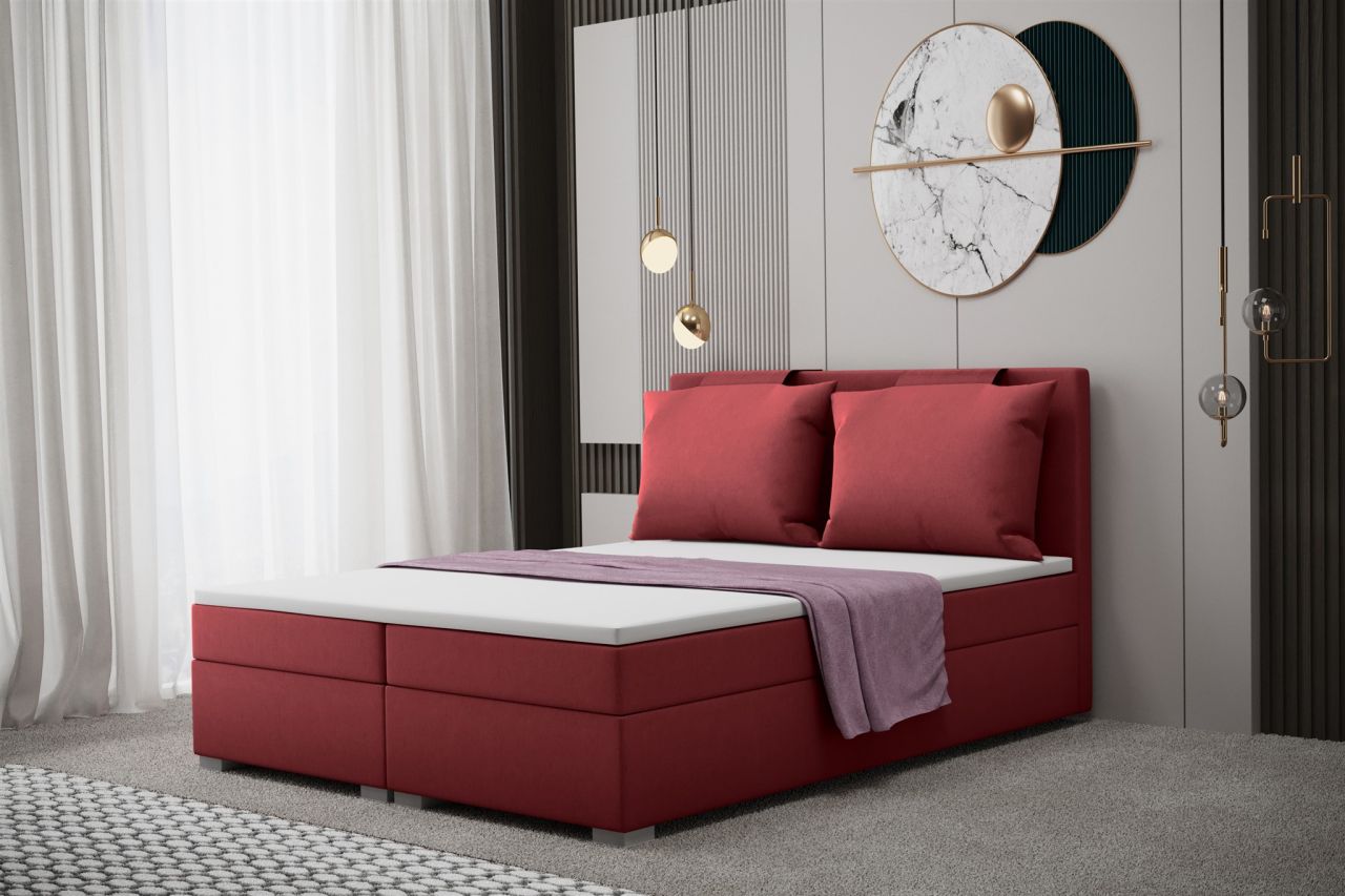 Boxspringbett Schlafzimmerbett MATRO 180x220cm in Stoff Soro Rot von Fun Moebel