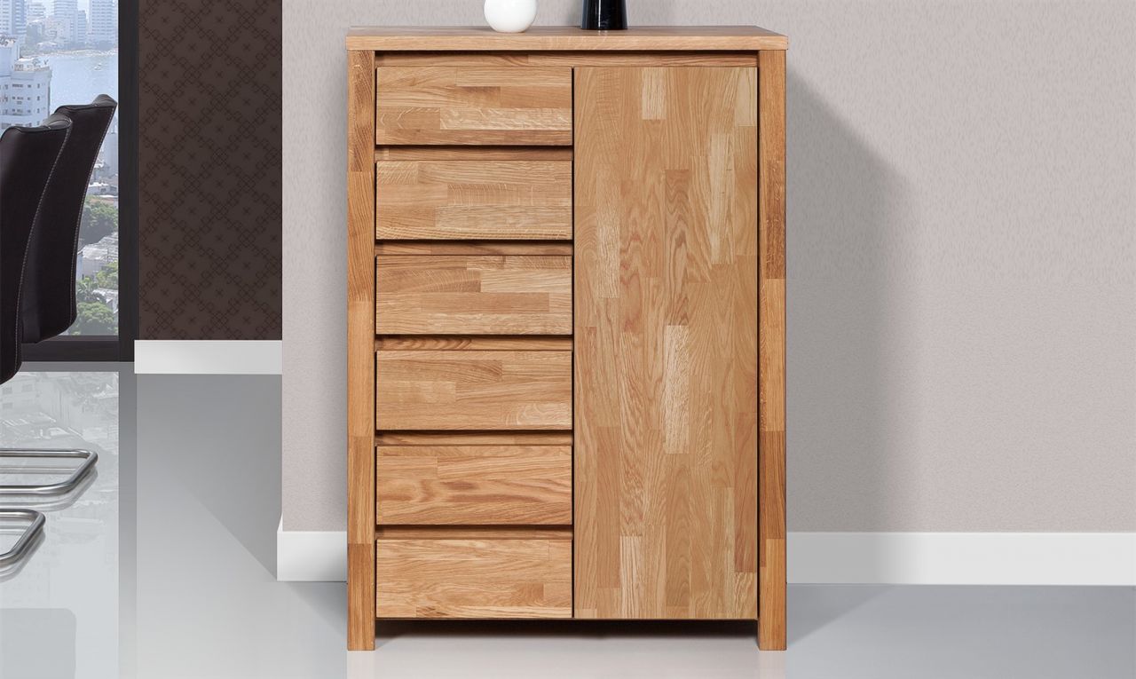 Kommode Hochschrank MAISON Eiche maasiv 80x112x45 cm von Fun Möbel