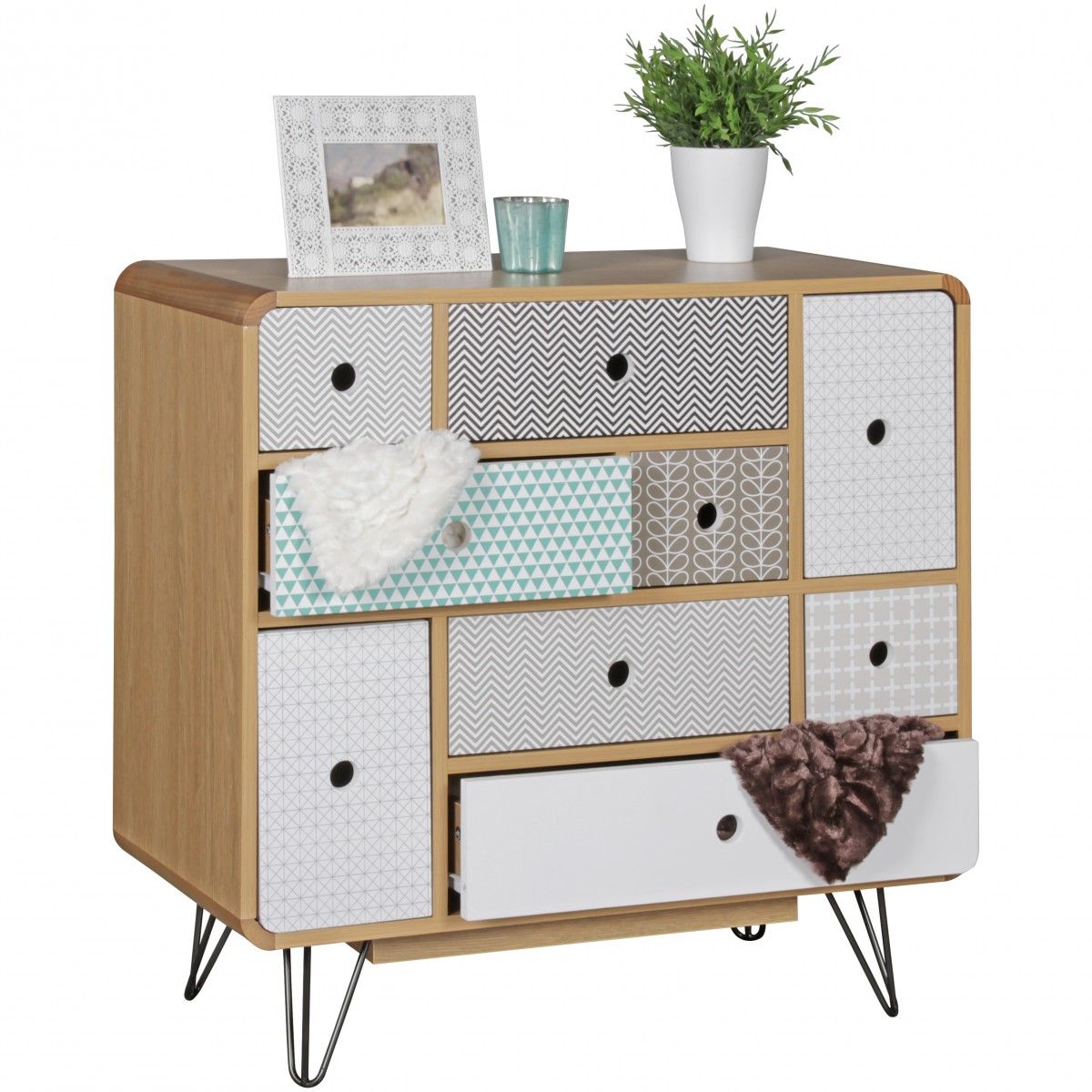 Sideboard Kommode mit 9 Schubladen BONI 80 x40 cm von Fun Möbel