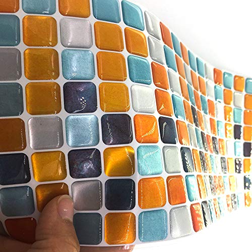 Funlife 3D Mosaik-Fliesenaufkleber, Selbstklebend Wasserdicht,Klebefolie Wandfliesen Aufkleber für Bad und Küche, Vinyl,5 Stück, Gelb und Blau von Funlife