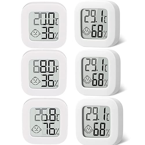 Funmo 6 pack of thermometer hygrometer,Mini digitales Thermometer Hygrometer mit Luftkomfort-Symbol -Hochgenauer temperatursensor für Gewächshausautos, Garten，Home, Office(Weiß) (6) von Funmo