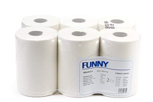 Funny Handtuchrolle mit Spezialkern, für Markenfreie Spendersysteme, 2 lagig hochweiß, 21, 3 cm, circa 100 m, 5er Kern, 1er Pack (1 x 6 Stück) von Funny