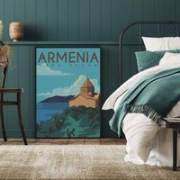 Armenia Travel Poster, European Print, Art Lake Sevan Khor Virap Kloster Poster von FunnyStitchesCo