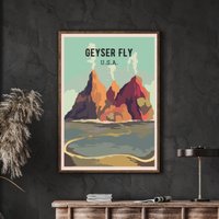 Nevada Travel Poster, Fly Geyser Print, Geysir Artwork, Washoe County, Ranch Geyser, Hualapai Geothermie Wohnungen von FunnyStitchesCo