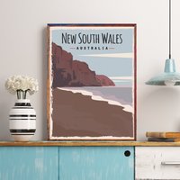 New South Wales Travel Poster, Australien Print, Pebbly Beach, Seal Rocks, Australia Beache, Nsw Wanddekoration, Kunstdruck Geschenk von FunnyStitchesCo
