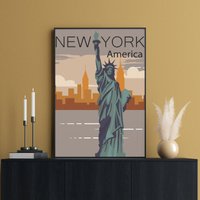 New York Travel Poster, Liberty Statue, City Skyline, Print, Wall Art, Nyc United States Art von FunnyStitchesCo