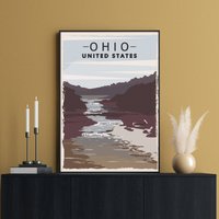 Ohio Travel Poster, Hocking Hills Wanddekoration, Kunst, Druck, Cuyahoga Valley, State Park, Landschaft, River von FunnyStitchesCo