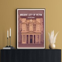 Petra Travel Poster, Jordan Wandkunst, Mid Eastern, Al-Khazneh Kunst, Kunstwerk, Nabatean Kingdom, Wanderlust Print von FunnyStitchesCo