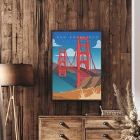 San Fransisco Travel Poster, Francisco Print, Golden Gate Bridge California Art, Fran Print von FunnyStitchesCo