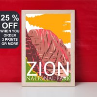 Zion National Park Poster, Vintage Travel Print, Utah Canyon, The Watchman Zion, Art Geschenk von FunnyStitchesCo