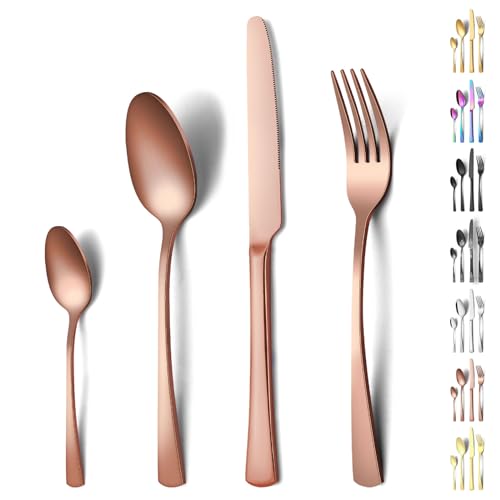 Funnydin 24 Stück Besteck Set 6 Personen, Premium-Edelstahl Besteck Set mit Gabel, Messer, Löffel, Spülmaschinenfest, Einzigartige Rose-Gold-Look von Funnydin