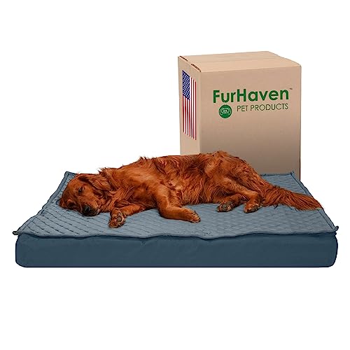 FurHaven XL Orthopädisches Hundebett, wasserabweisend, für drinnen und draußen, Steppdecke, umwandelbare Matratze mit abnehmbarem, waschbarem Bezug, ruhiges Blau, Jumbo-Größe XL von Furhaven