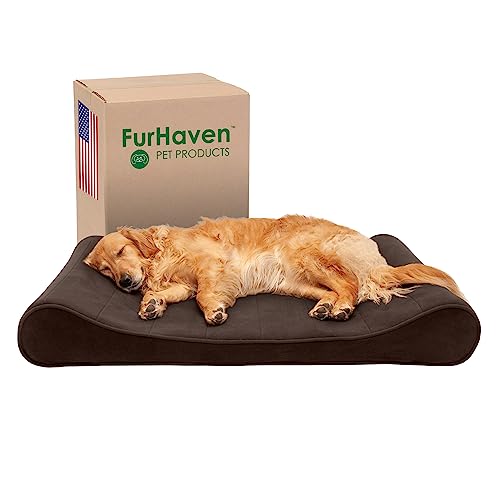Furhaven Memory Foam Hundebett für große Hunde mit abnehmbarem waschbarem Bezug, für Hunde bis zu 34 kg – Microvelvet Luxe Lounger Contour Matratze – Espresso, Jumbo/XL von Furhaven