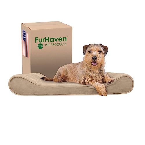 Furhaven Orthopädisches Hundebett für große und mittelgroße Hunde mit abnehmbarem, waschbarem Bezug, für Hunde bis zu 17,2 kg – Mikrosamt, Luxe-Liegestuhl-Matratze – Ton, groß von Furhaven