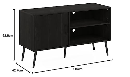 Furinno Claude TV-Ständer im Mid-Century-Stil mit Holzbeinen, Holzwerkstoff, Espresso, 110(W) x 62.8(H) x 42.7(D) cm von Furinno