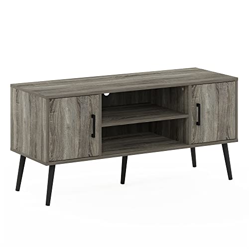 Furinno Claude TV-Ständer mit Holzbeinen im Mid-Century Stil, Holz, Französische Eiche, Two Cabinets von Furinno