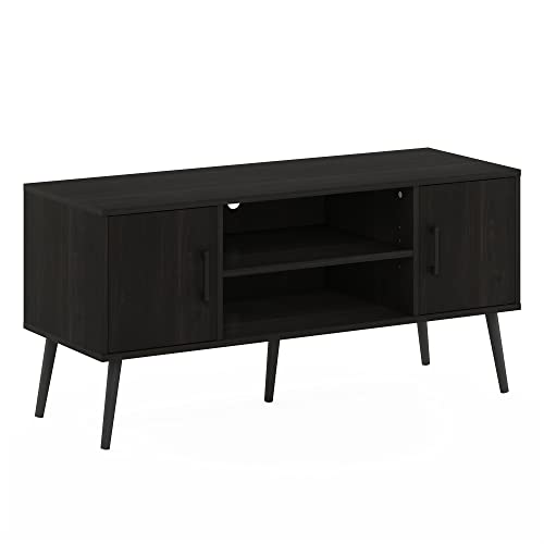 Furinno Claude TV-Ständer mit Holzbeinen im Mid-Century Stil, Technisches Holz, Espresso, Two Cabinets von Furinno