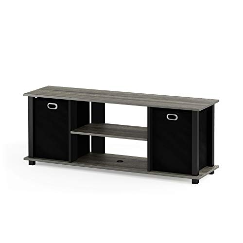 Furinno Econ TV Schrank/Entertainment Center mit 2 Einschüben, holz, Französische Eiche Grau/Schwarz/Schwarz, 29.72 x 105.92 x 40.13 cm von Furinno