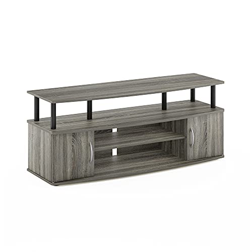 Furinno JAYA Großer TV-Schrank für bis zu 50-Zoll-TV mit 2 schließbaren Fächern, Französische Eiche/Grau 40.31 x 119.9 x 49.61 cm von Furinno