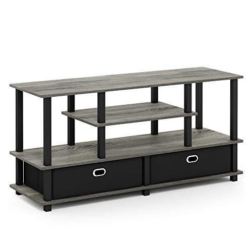 Furinno JAYA Großer TV-Ständer für bis zu 50-Zoll-TV mit Ablagefach, Französische Eiche/Schwarz, 39.6 x 120.9 x 57.9 cm von Furinno