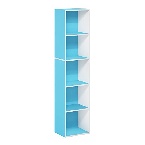 Furinno Pasir 5-stufiges Bücherregal mit offenem Regal, Hellblau/Weiß von Furinno