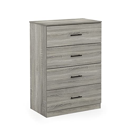 Furinno Tidur Kommode mit 4 Schubladen und Griff, Holzwerkstoff, French Oak Grey, 4-Drawer von Furinno