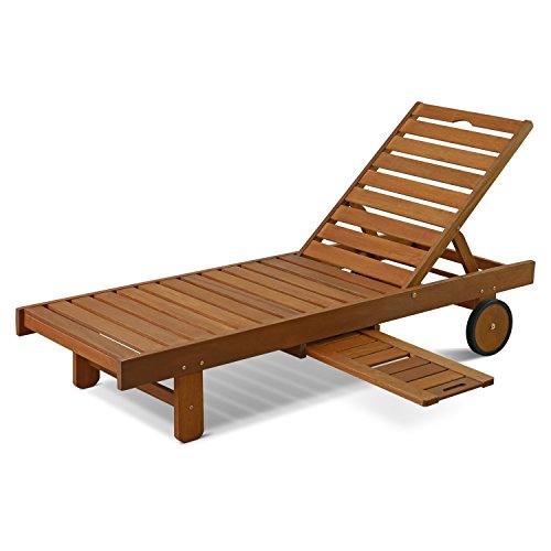 Furinno Tioman Outdoor Hartholz Sonnenliege mit Ablage, holz, Natürlich, 59.69 x 59.69 x 30.48 cm von Furinno