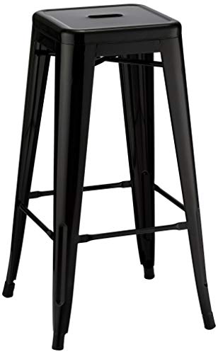 Ibbe Design 4er Set Schwarz Stahl Barstühle Vintage Industrial Metallstühle Küchenstühle Stapelbar Metall Stuhl Felix, Sitzhöhe 76 cm, 43x43x76 cm von Furnhouse