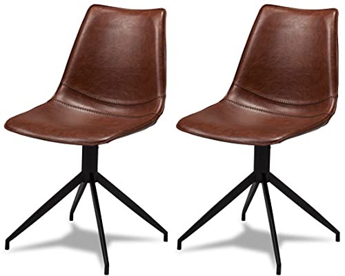 Ibbe Design 2er Set Braun Kunstleder Esszimmerstühle Vintage Industrial Drehbar Lounge Stühle Jonas, Schwarz Metallgestell, 48x57x85 cm von Furnhouse