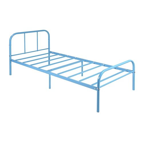 FurnitureR Einzelbettgestell aus Metall, verstärkter Stahl, stabile Stützkonstruktion, Matratze, Fundament, unter dem Bett, großer Stauraum, Erwachsene, Kinder, Teenager, 190 x 90 cm, Blau von FurnitureR