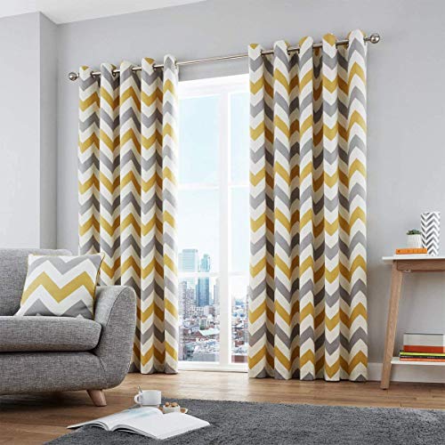 Fusion Chevron Ösenvorhang baumwolle ocker Curtains Width x 90" Drop (228 x 228cm) von Fusion